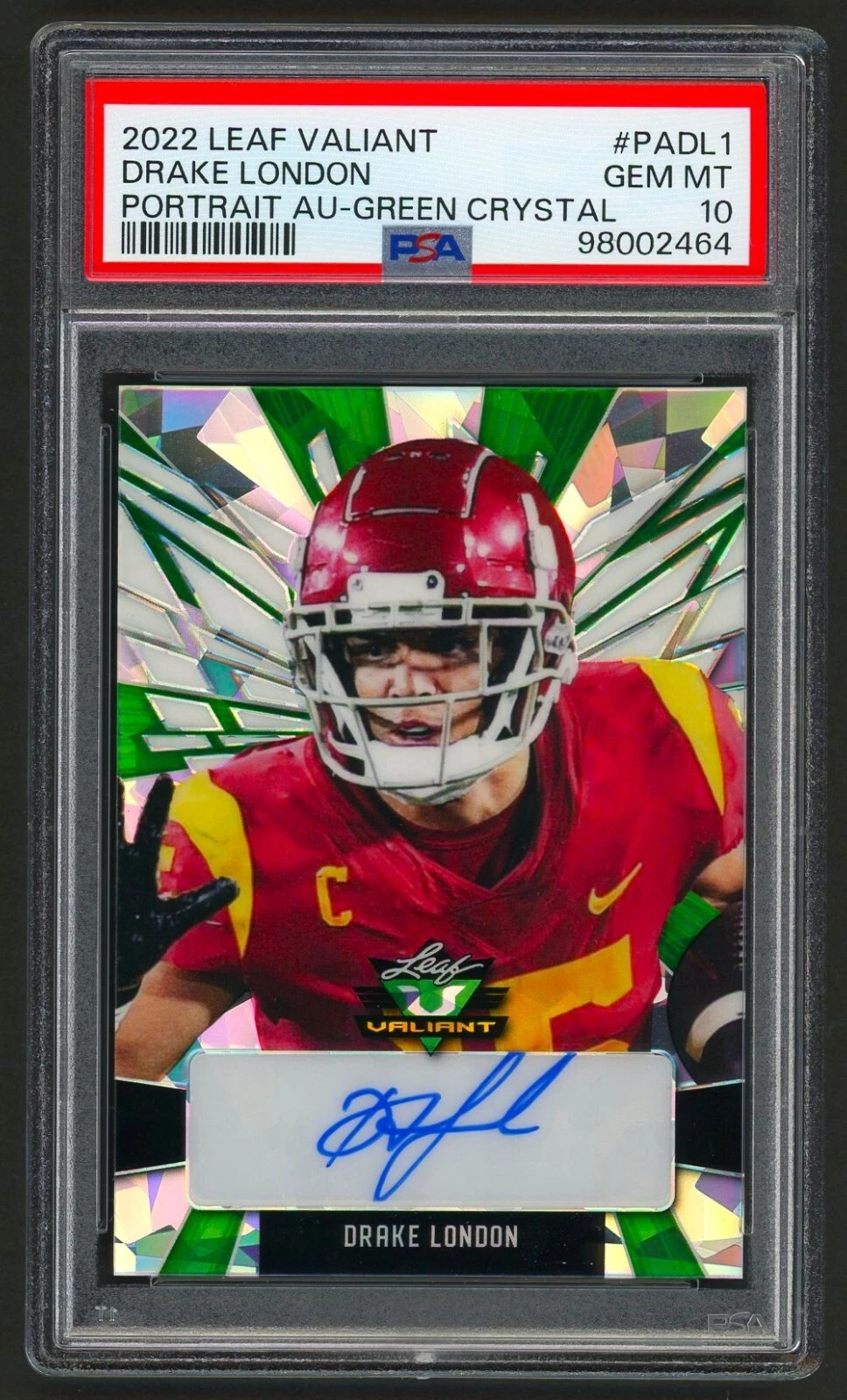 Drake London Leaf Valiant Portrait Autographs #PADL1 Green Crystal