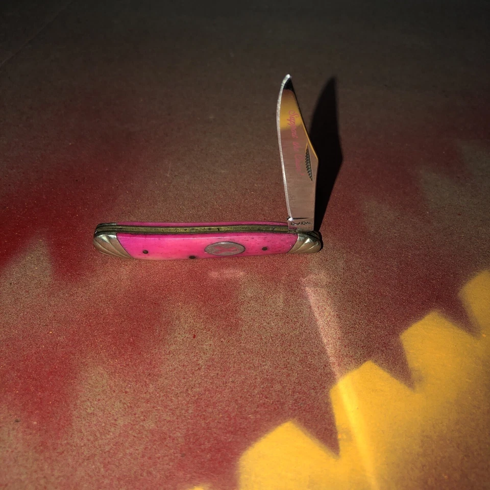RARO ÁSPERO JINETE CÁNCER DE MAMA CUCHILLO DE APOYO RR hueso rosa liso NOS cuchillo de pluma Foto 2 de 4