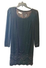 CAROLINA HERRERA black silk cocktail sheath dress long sleeve 10 FREE SHIPPING