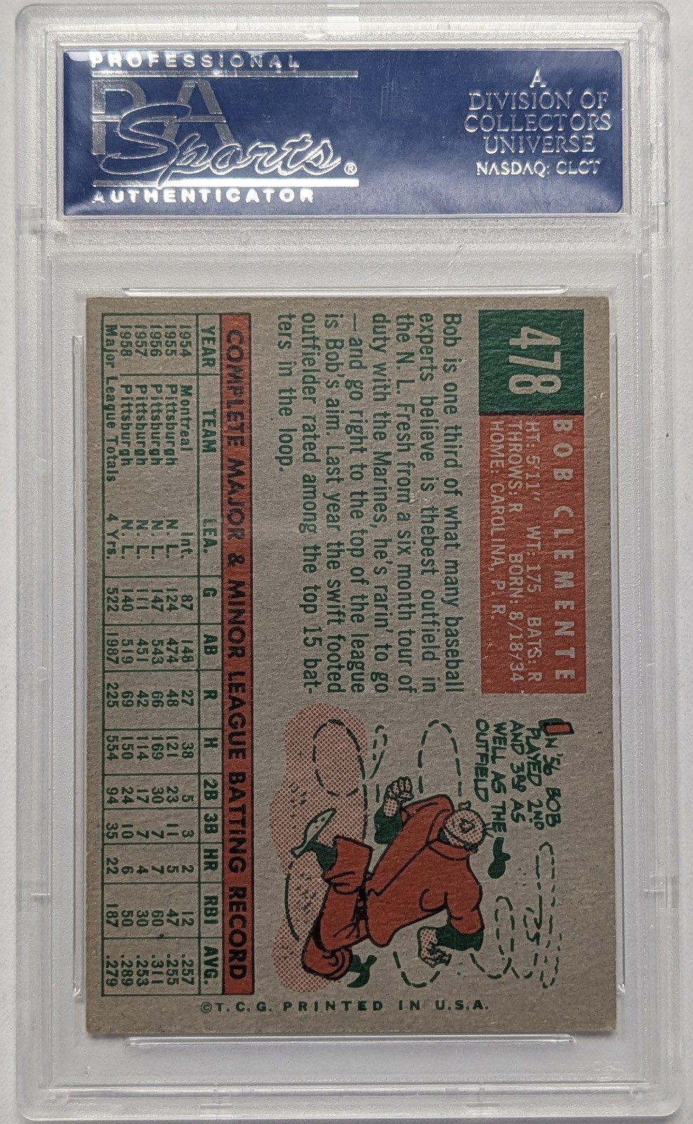 1959 TOPPS #478 BOB ROBERTO CLEMENTE PSA 6 06453949 view 2