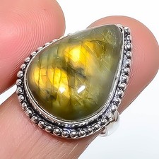 Labradorite Gemstone Band Ring Size 925 Sterling Silver