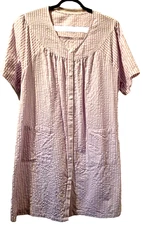 Women L Midi Night Dress Lightweight With Storage Pockets Short Sleeve Snap Airy