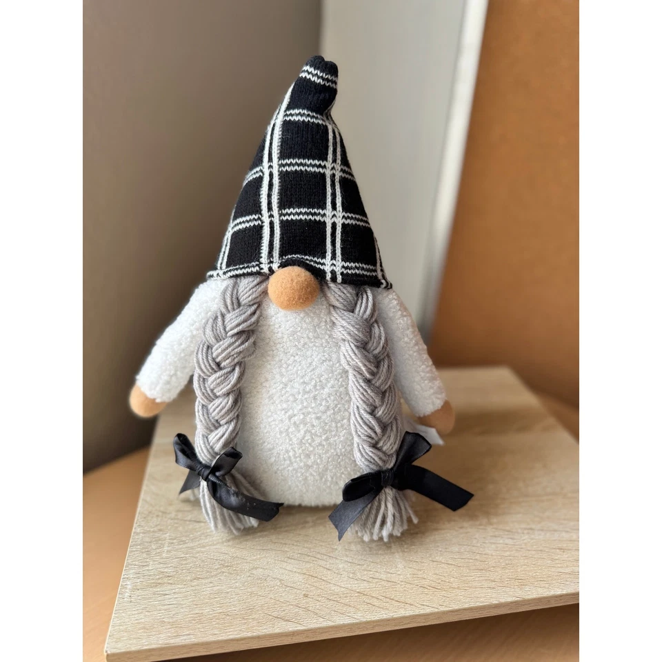 Sombrero a Cuadros Muñeca Gnomo - Peluche Decorativo con Pelo Hilado Trenzado Foto 2 de 4