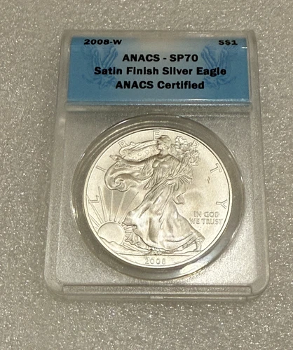 2008 W BURNISHED SILVER EAGLE ANACS SP70 ~~ BLUE LABEL ~~ PRISTINE ~~ NO SPOTS