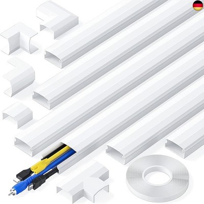 6 x L400 mm Self-Adhesive Cable Duct White PVC Cable Duct TV Cable Cover to