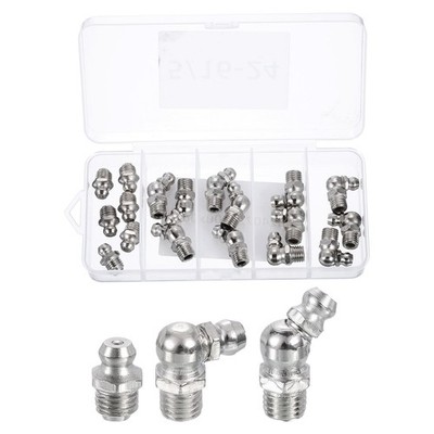 Nickel-Plated Steel Straight and Angled Grease Fitting 5/16''-24 Thread 18Pcs