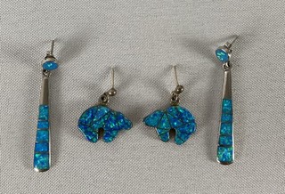 Mabel Yazzie Vintage Sterling Silver Earrings Native American Navajo Faux Opal