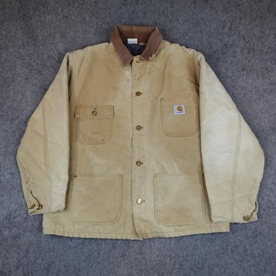 Vintage Carhartt Jacket Men Large Tan Blanket Workwear Barn Chore Coat 6BLC C01