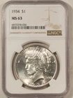 1934 $1 PEACE DOLLAR - NGC MS-63