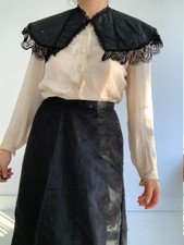 Antique Victorian Capelet French Black Silk  Lace Shoulder Cape Textile dark a