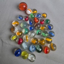 37 Vintage Glass Marbles Plus 1 Shooter Ribbon Swirl Cat Eye Mixed Lot