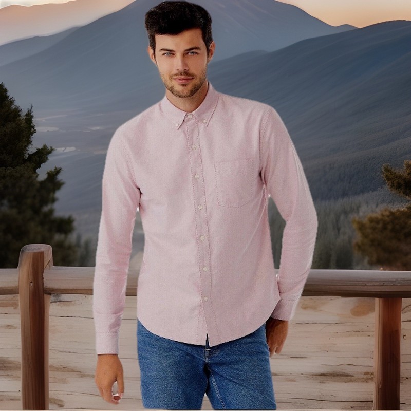 Free Assembly Long Sleeve Oxford Woven Shirt, Men’s Size Small, Crabapple Pink S