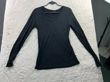 Attention Women's Black Small Long Sleeve V-Neck Rayon Spandex Top