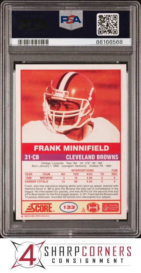 1989 SCORE #133 FRANK MINNIFIELD BROWNS PSA 10 - Image 2 of 3