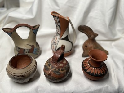 Lot Of 6 Native American Pottery Pieces (Aadam, Isleta, Hopi, Nazca) Clay