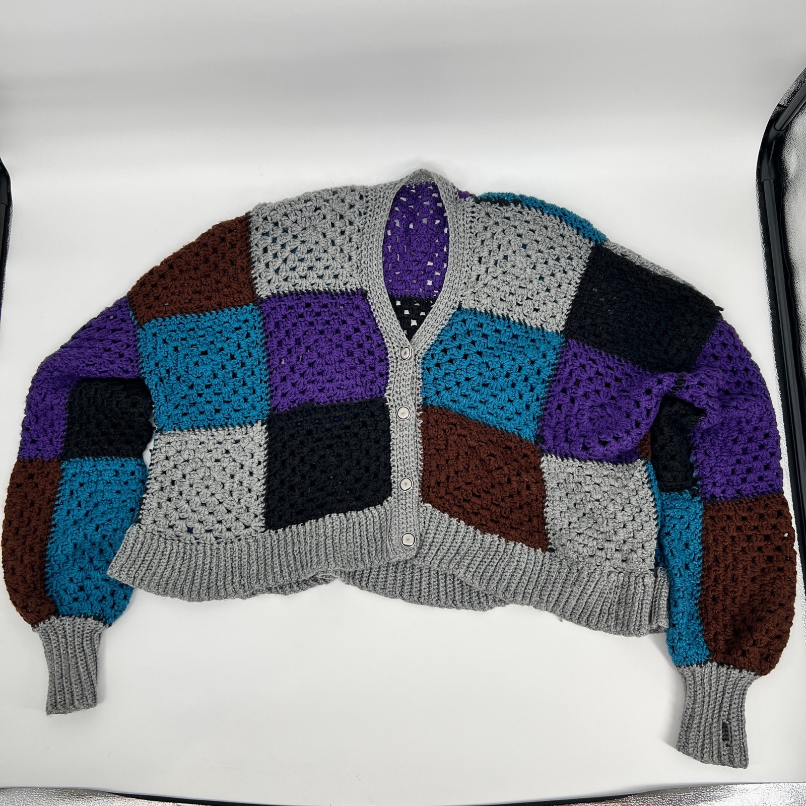 Handmade Patchwork Open Crochet Cardigan Sweater … - image 3