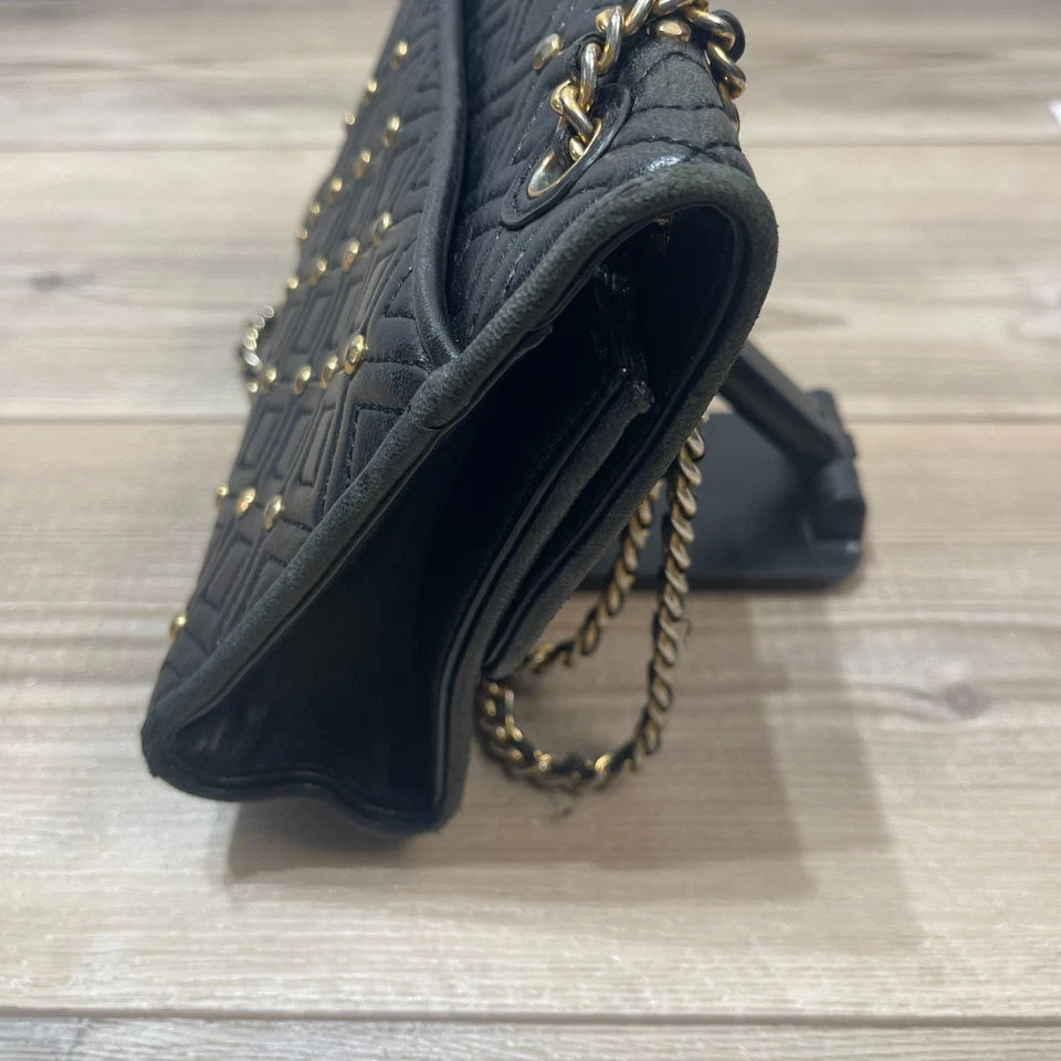 Tory Burch Marion Diamond Quilted Leather Chain Crossbody Shoulder Bag Black - Image 4 of 4