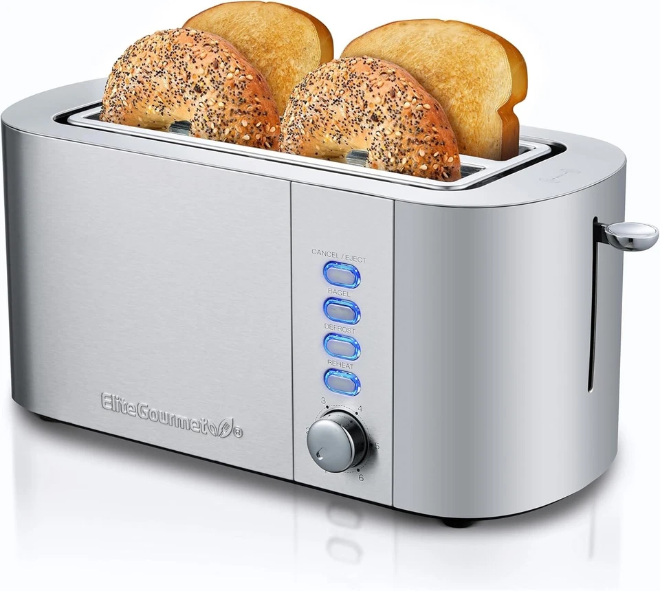 Elegant 4-Slice Long Slot Toaster with Extra Wide 1.5" Slots - Stainless Steel - Image 3 of 4