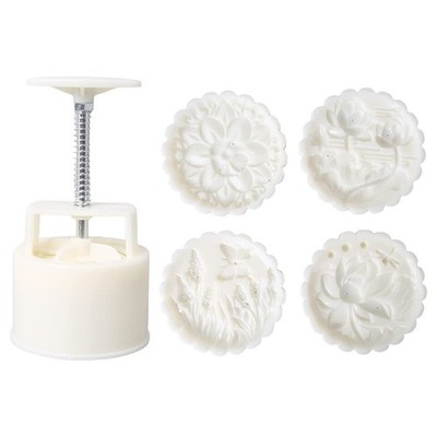200g Hand Press Mooncake Mould Mold - 4 PCS Stamps - Moon Cake Maker Mold for...