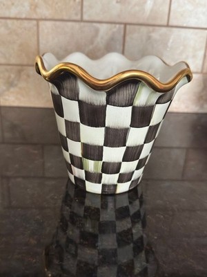 MacKenzie Childs ~ Courtly Check 5'' RARE  Fluted Ceramic Garden Flower Pot~  NEW