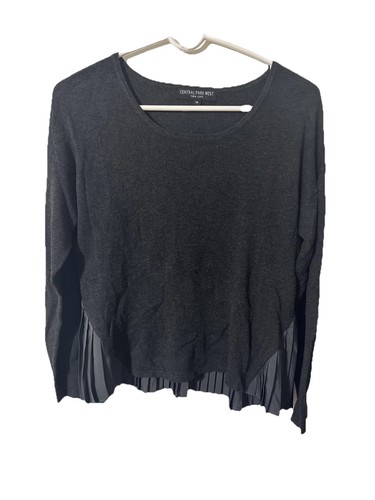 Central Park West Black Sweater with Pleated Ruffle Bottom / Back Size Medium