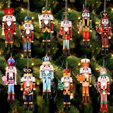 12Pcs Wooden Nutcracker Soldier Pendant Xmas Tree Hanging Ornament Christmass