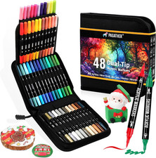 48 Colors Acrylic Paint Markers, Dual Tip with Fine Tip and Brush Tip Pens for S