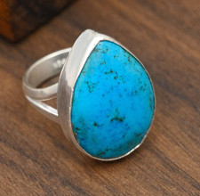 Blue Turquoise Gemstone Handmade 925 Sterling Silver Jewelry Ring Gift For Her