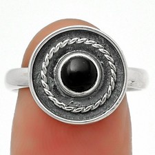 Natural Black Onyx - Brazil 925 Sterling Silver Ring s.8.5 Jewelry R-1439