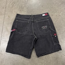 Vintage Tommy Hilfiger Black Baggy Carpenter Denim Shorts Size 38 Waist 90s Y2K