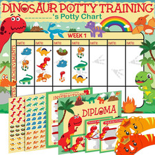 Dinosaur Potty Training Chart, 194 Stickers, 2 Crowns, Erasable Pen