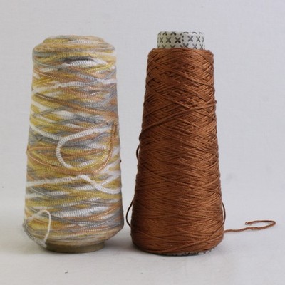 Lot of 2 Cones of Rayon Yarn, Au Ver A Soie Brown and Multi-Colored