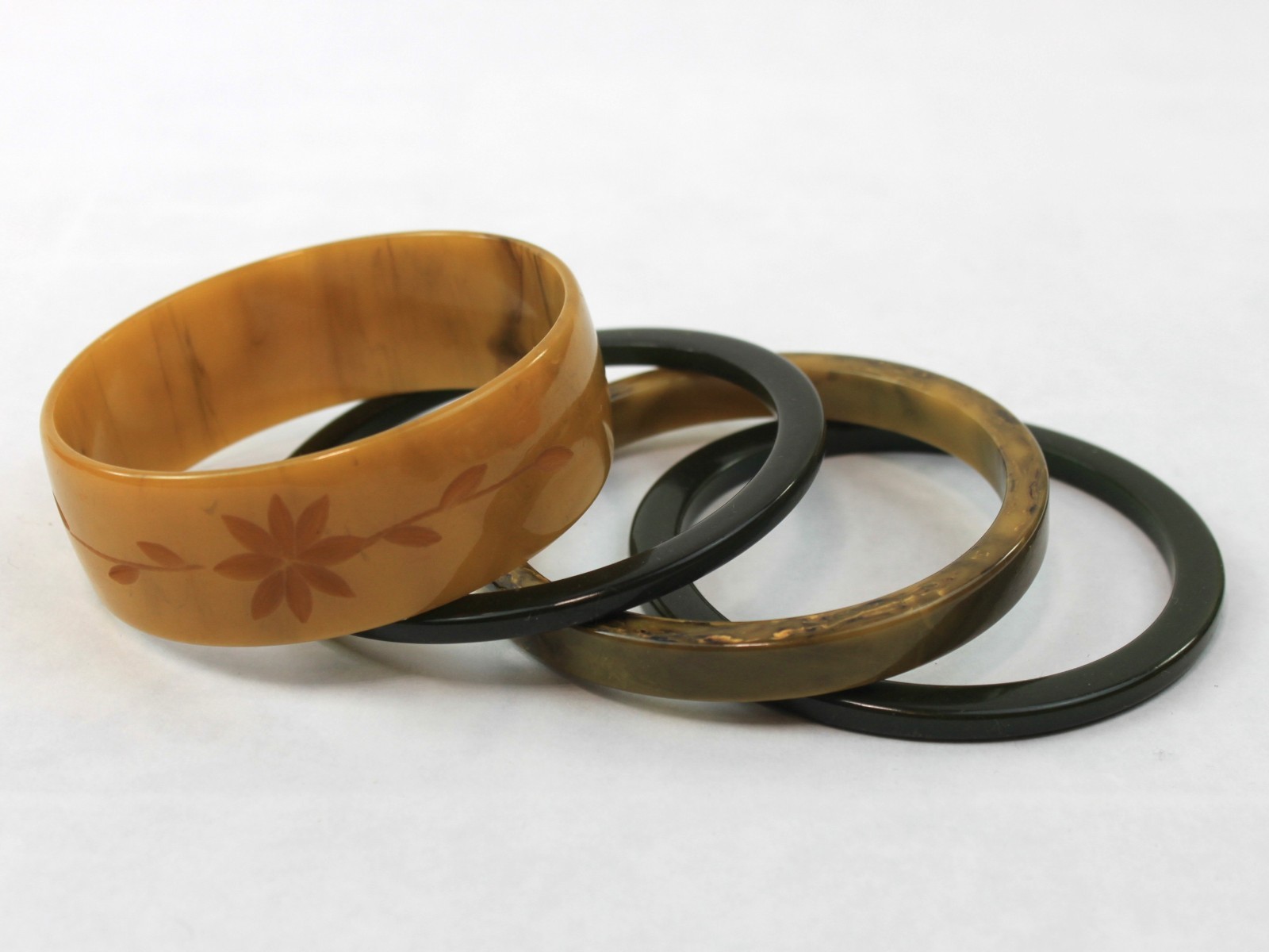Bakelite Bangle Stack Set Spinach Swirl Mississip… - image 2