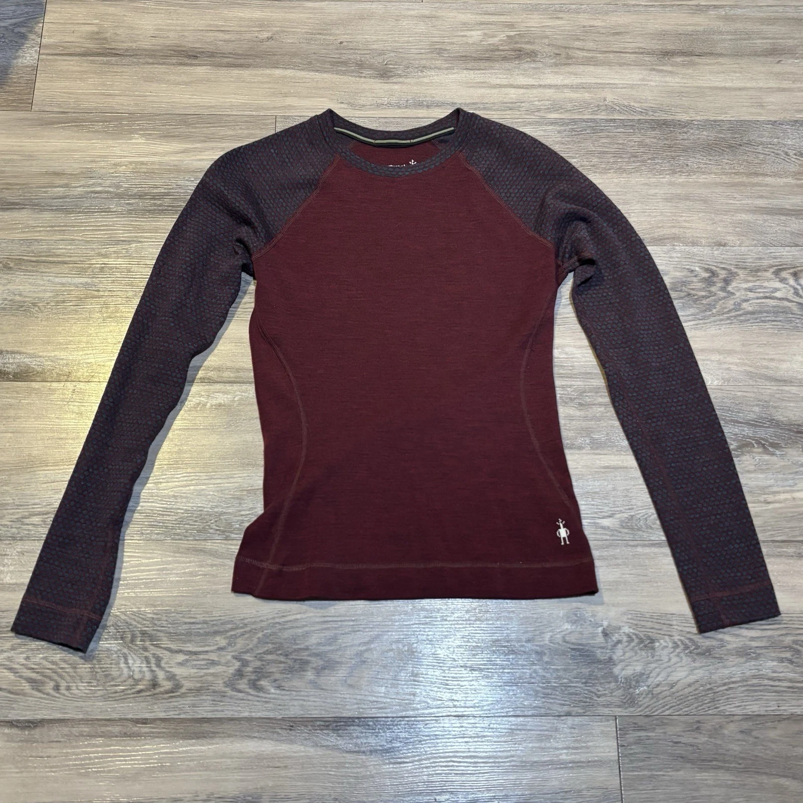 SmartWOOL merino 250 Classic Thermal Base Layer Crew black cherry dot Sz Small