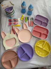 Munchkin Cloud Island Baby Feeding Lot Silicone Plates Bowls Spoons Cups 26 Pc