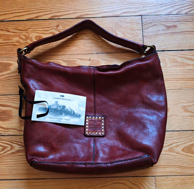 Campomaggi Teodorano Schultertasche Damen braunes Leder Nieten, RV, Italy