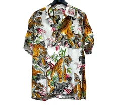 Wacko Maria Tim Lehi  HAWAIAN Aloha Shirt Rayon Tiger Animal Print M Medium