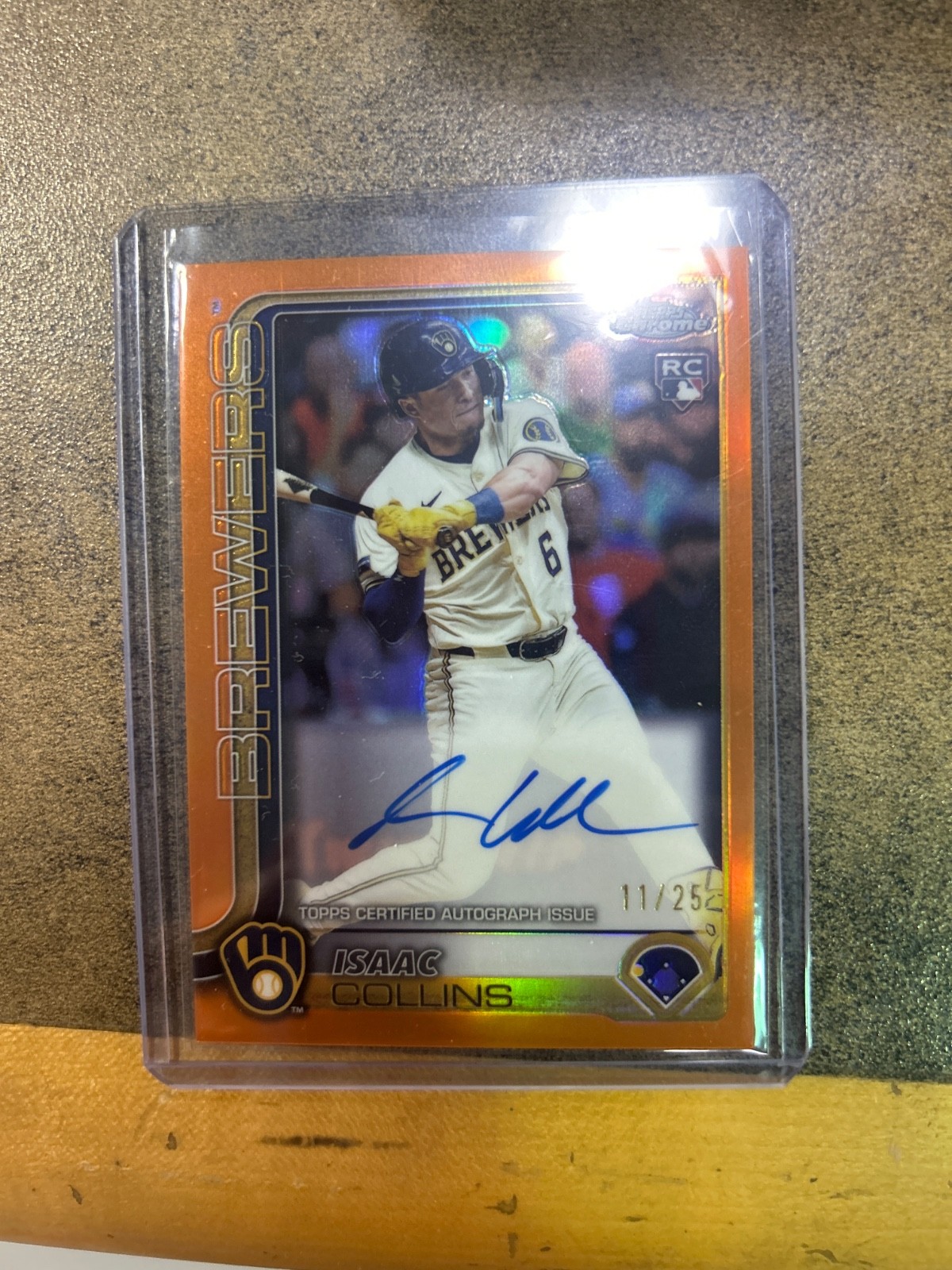 topps chrome 2025 isaac collins rookie auto orange /25
