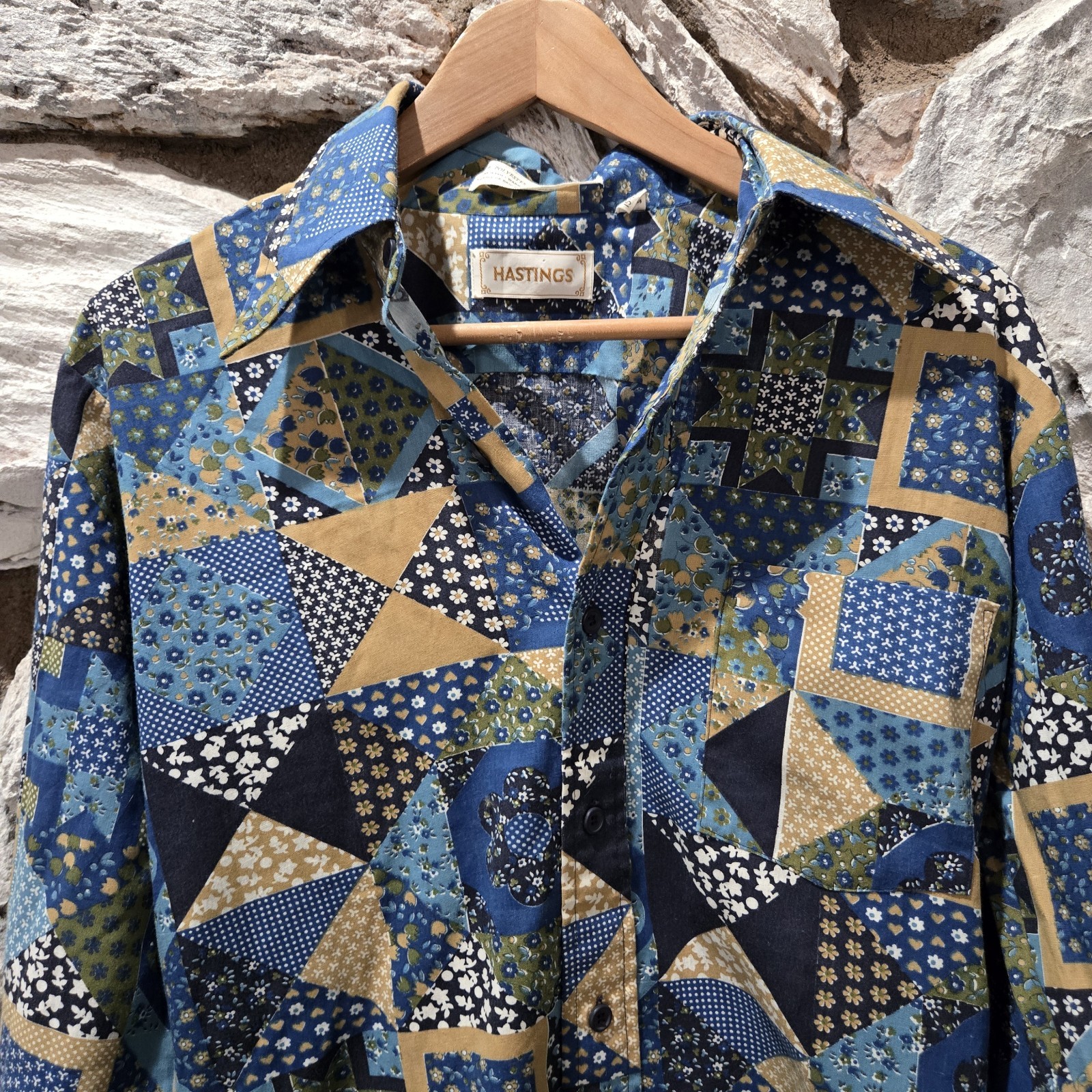 Vintage Patchwork Pattern Floral Blue Long Sleeve… - image 2