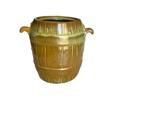 FRANKOMA POTTERY 97V PRAIRIE GREEN BARREL COOKIE JAR Missing Lid