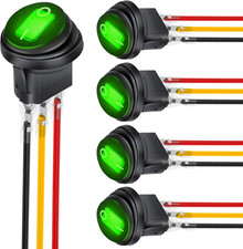 5Pcs Waterproof round Rocker Toggle Green LED Switch 12V 20A 3 Pin on off SPST f
