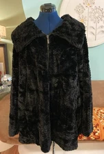 ADRIENNE LANDAU BLACK FAUX FUR LONG SLEEVE JACKET SIZE 2X