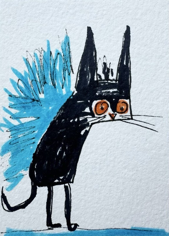 Original ACEO Painting Cat Miniature Art Card By Carole Collins M8