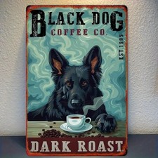 Black German Shepherd Tin Metal Sign Vintage Pewter Wall Art Decor 8x12