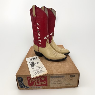 Vintage Tony Lama Bama Boots Mens 7B Leather Crimson Tide Alabama Western Cowboy
