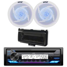 Marine Bluetooth CD Receiver, 2x 4" 100W Blue Flash LED Speakers, Cover White 