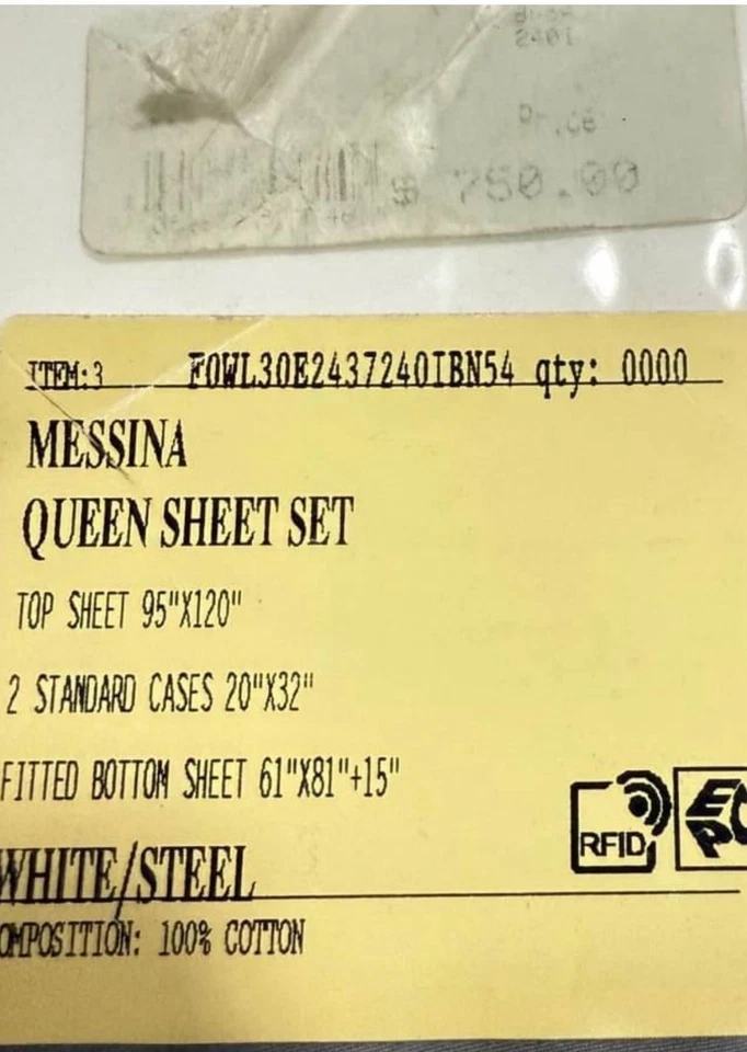 Frette Messina Queen Sheet Set White/steel 100% Cotton Percale - Image 3 of 4