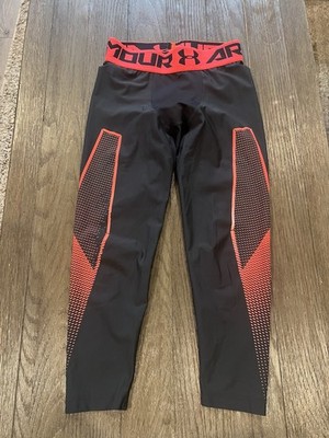 Men's Under Armour 3/4 Spandex Running Tights Compression Pants Gray Orange M