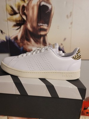 adidas Advantage Cloudfoam Comfort Sneakers White Leopard Heel Low Top GW48