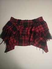 2000s RED  BLACK Plaid Mini Skirt Hot Topic Punk Rock Emo Asymmetrical SIZE LG